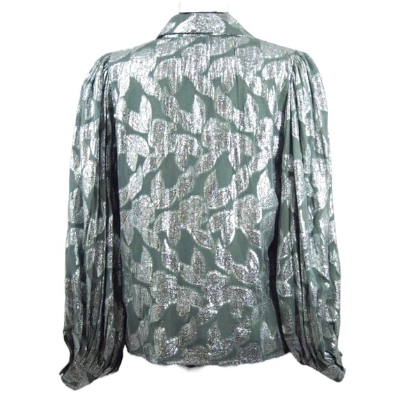 JEN'S PIRATE BOOTY Rising Star Metallic Silver Button Down Putf Sleeve Blouse - Picture 7 of 16